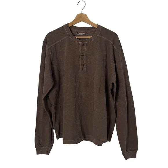 NEW American Giant Mens Broken In Premium Slub Henley Shirt Large Brown USA - Picture 2 of 8